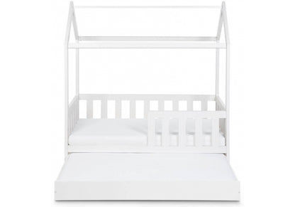 Pat tineret casuta Klups Liv Alb 160x80 cu sertar