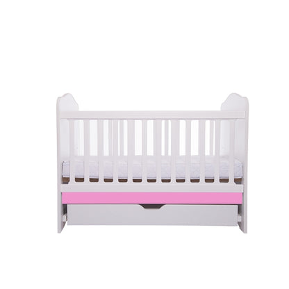 Patut VESSANTI Como cu sertar - Alb cu Roz + Saltea cocos confort 120 x 60 x 12 cm