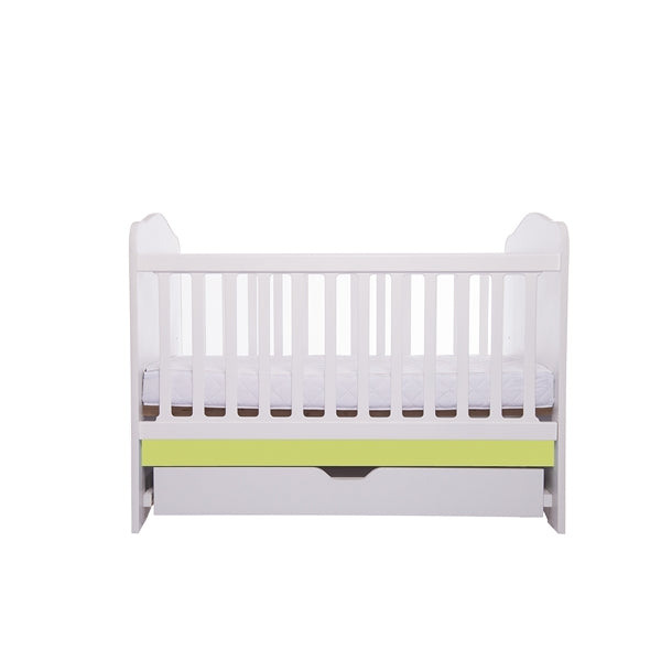 Patut VESSANTI Como cu sertar - Alb cu Verde + Saltea cocos confort 120 x 60 x 12 cm