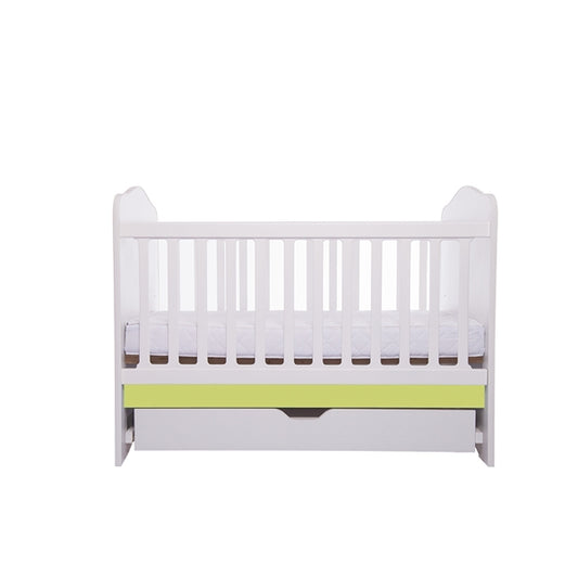 Patut VESSANTI Como cu sertar - Alb cu Verde + Saltea cocos confort 120 x 60 x 12 cm