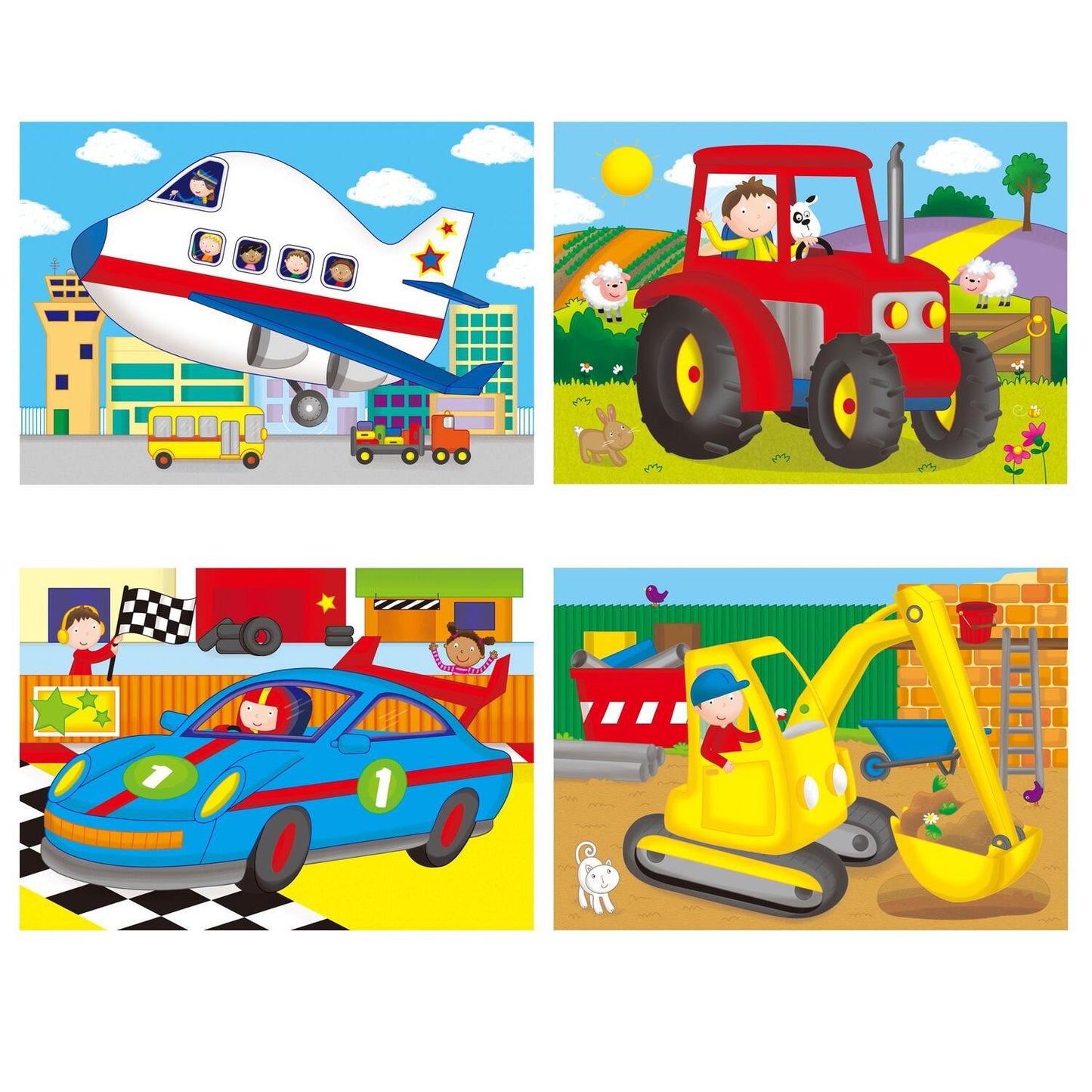 Set 4 puzzle-uri Vehicule (4, 6, 8, 12 piese)