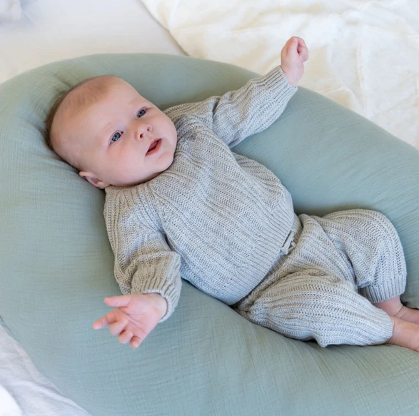 Doomoo - Perna mare 3 in 1 Comfy Big Tetra Green din bumbac organic: perna gravide, suport pentru hranire, suport pentru bebe