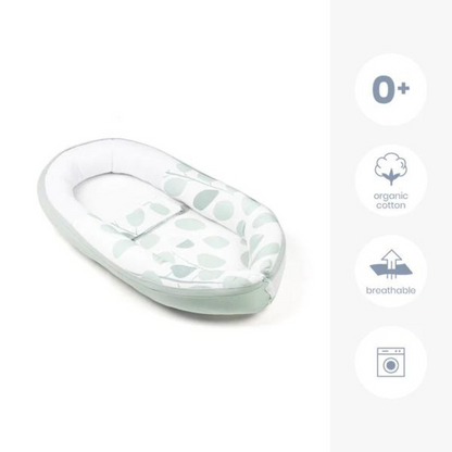 Doomoo - Baby Nest din bumbac organic Cocoon Leaves Aqua Green