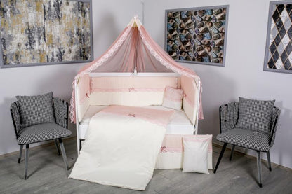 Lenjerie MyKids 9 piese White-Pink fara baldachin 120x60 cm
