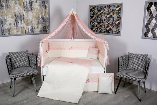 Lenjerie MyKids 9 piese White-Pink fara baldachin 120x60 cm