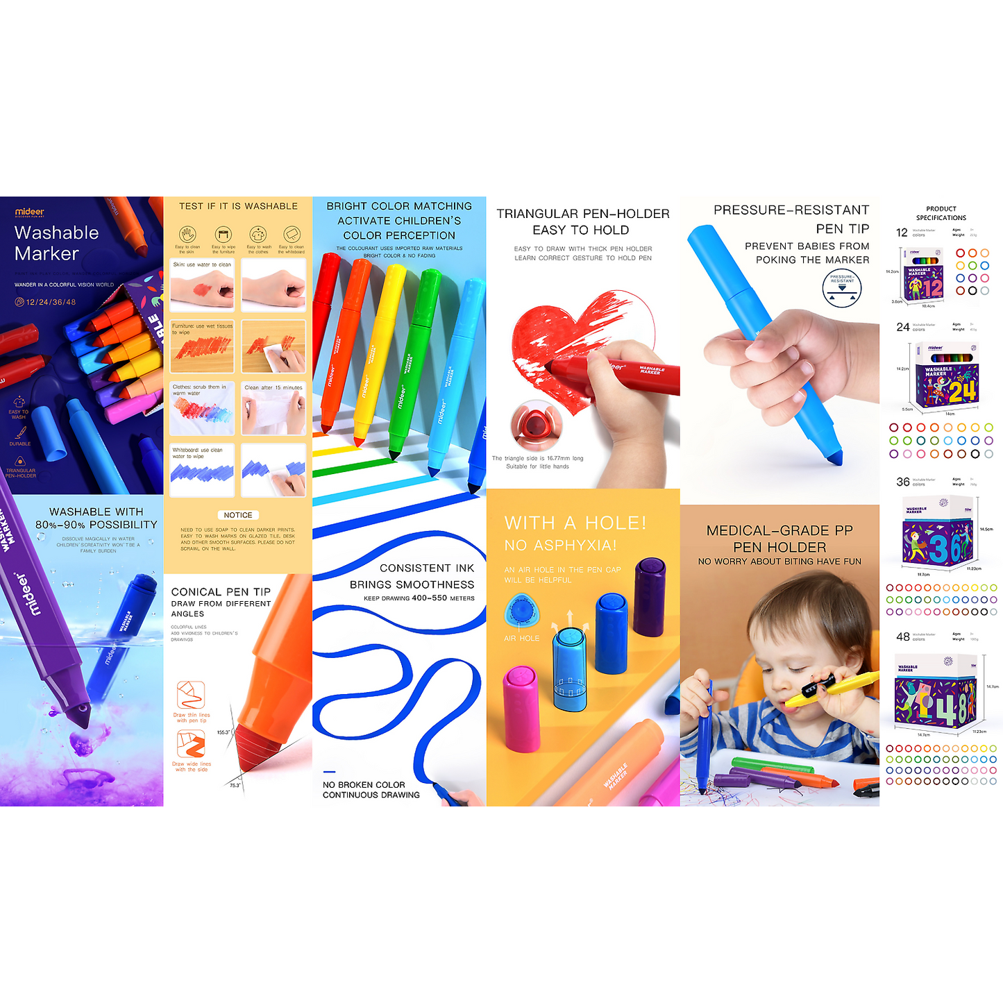 Carioci lavabile 12 culori Mideer MD4069