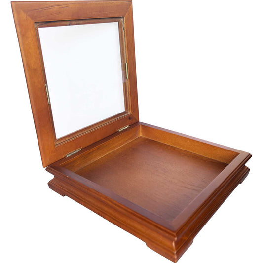 Cutie depozitare lemn cu geam 20.5x20.5x4.5 cm OEM