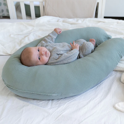 Doomoo - Perna mare 3 in 1 Comfy Big Tetra Green din bumbac organic: perna gravide, suport pentru hranire, suport pentru bebe