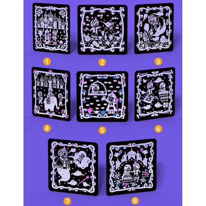 Set educativ 2 in 1: Scratch art si proiector poveste Aladin si lampa fermecata Mideer MD4149