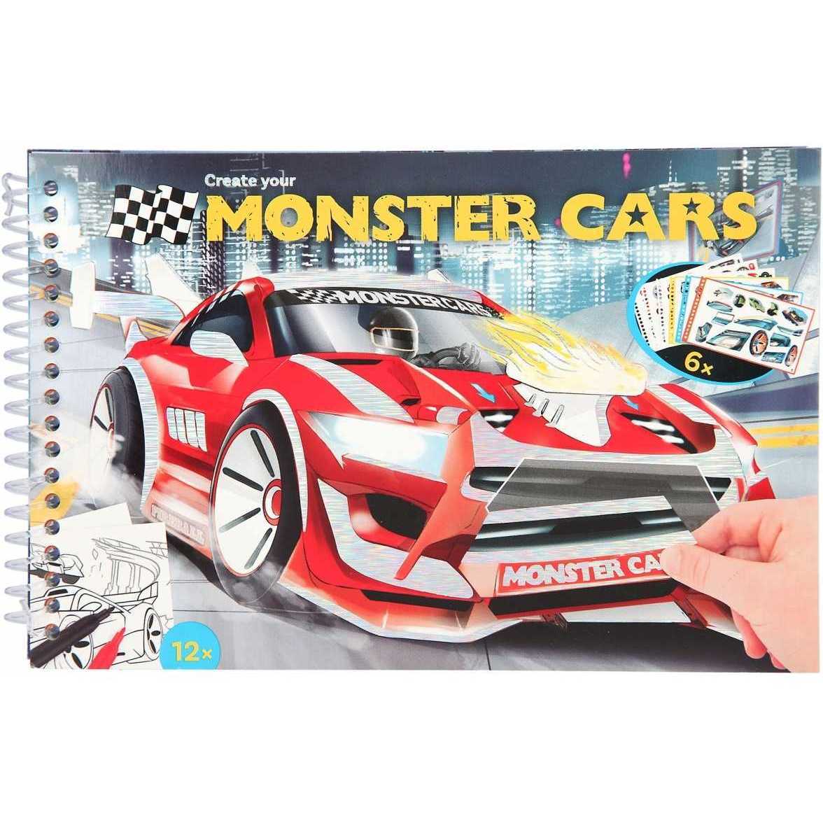 Carte de colorat cu stickere Monster Cars Depesche PT11884