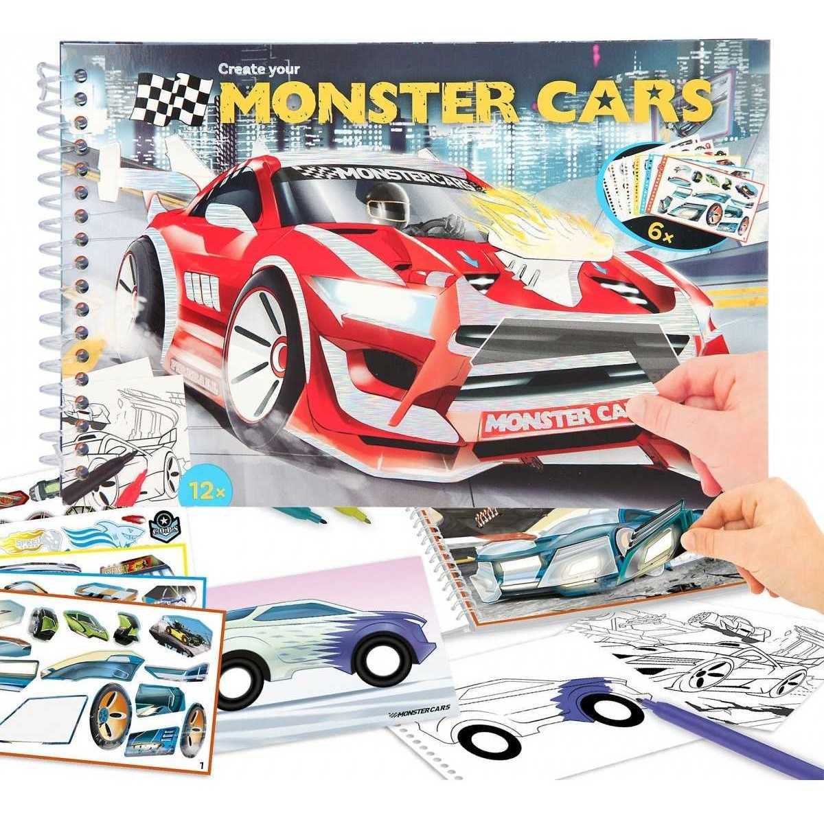 Carte de colorat cu stickere Monster Cars Depesche PT11884