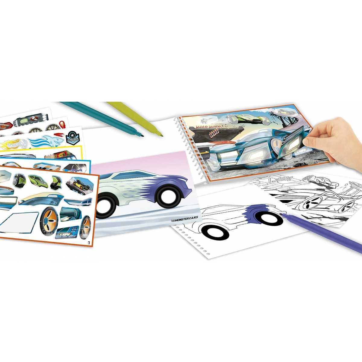 Carte de colorat cu stickere Monster Cars Depesche PT11884