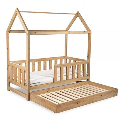 Pat tineret casuta Klups Liv Natur 160x80 cu sertar