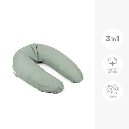 Doomoo - Perna mare 3 in 1 Comfy Big Tetra Green din bumbac organic: perna gravide, suport pentru hranire, suport pentru bebe