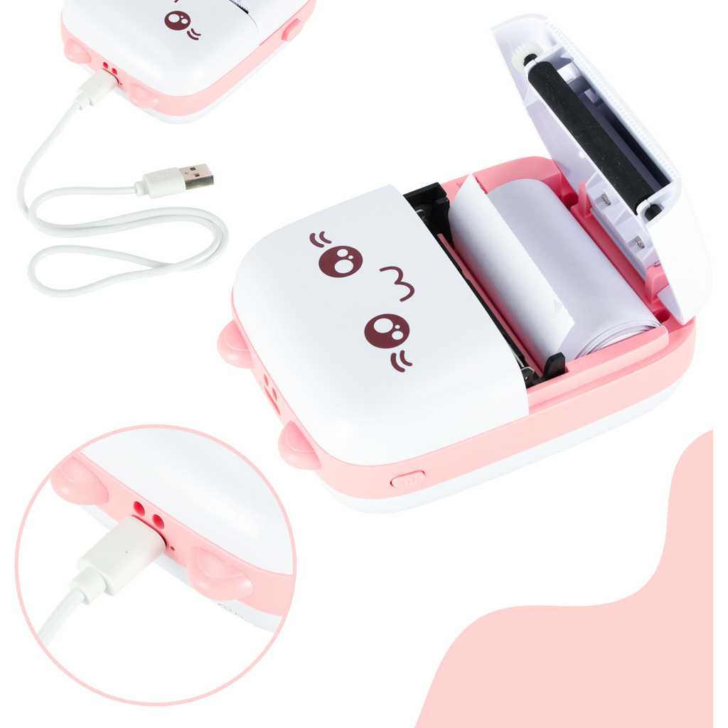 Mini imprimanta termica pentru fotografii si etichete cu cablu USB si rola termica inclusa Ikonka IK4118
