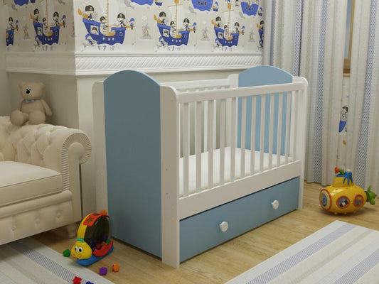 Patut cu sertar MyKids HAPPY cu leganare Alb-Albastru 0121PE