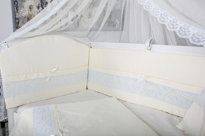 Lenjerie MyKids 11 piese Cream albastru cu baldachin 120x60 cm