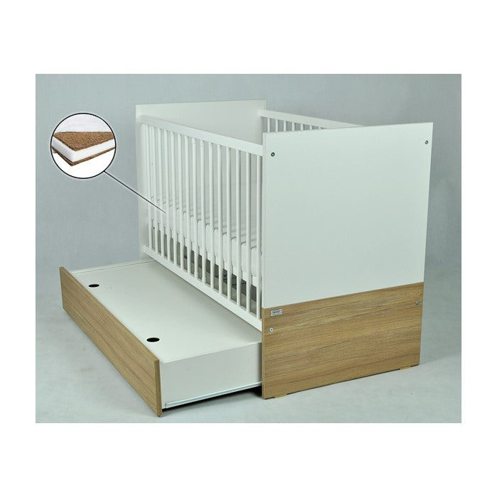 Patut Drewex New York cu sertar - Alb + Saltea Cocos 8 Cm