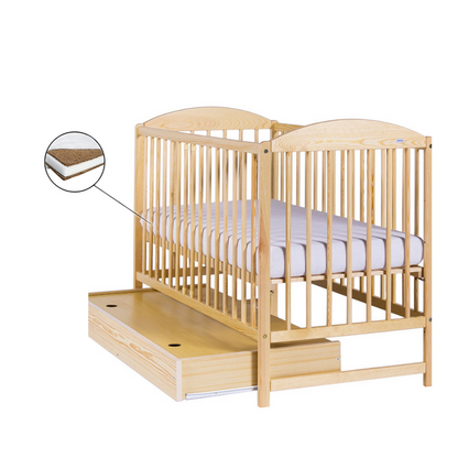 Patut Drewex Lulaya cu sertar - Natur + Saltea Cocos 8 Cm