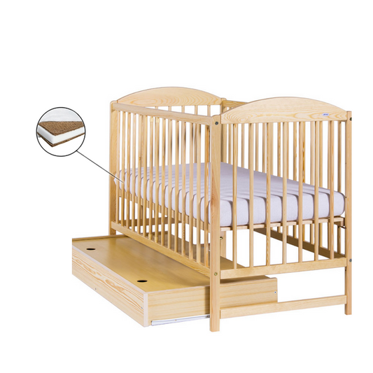 Patut Drewex Lulaya cu sertar - Natur + Saltea Cocos 8 Cm