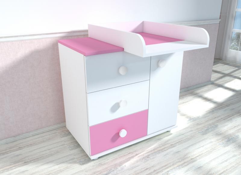 Comoda cu blat de infasat MyKids Kombo Alb Roz D120