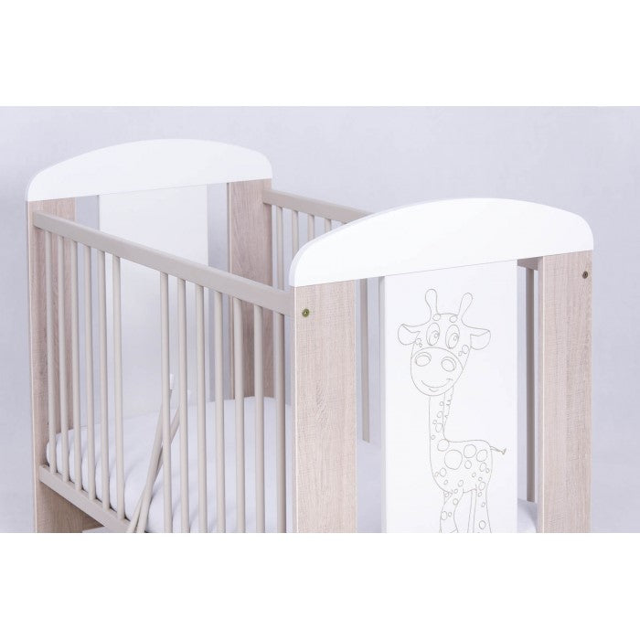 Patut Drewex Giraffe - Natur cu Alb + Saltea Cocos 8 Cm