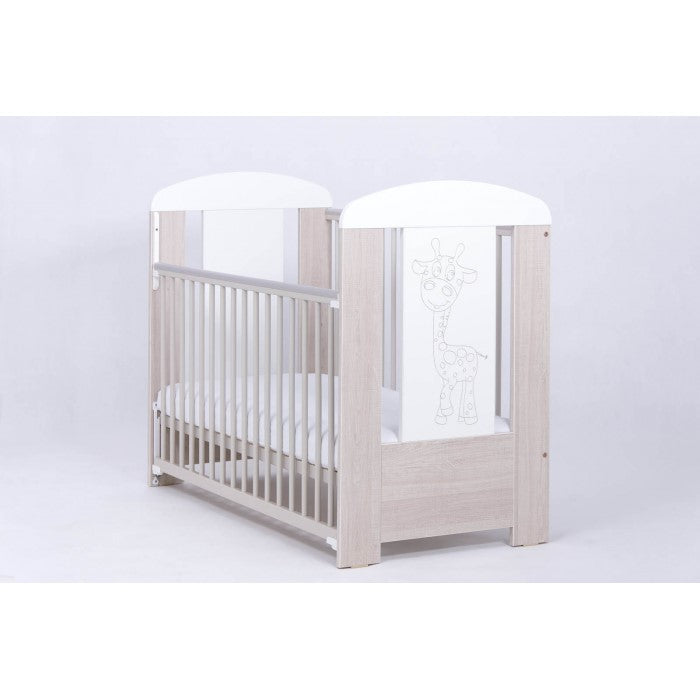 Patut Drewex Giraffe Culisant - Natur cu Alb + Saltea Cocos 8 Cm