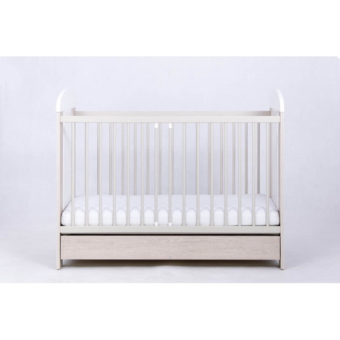 Patut Drewex Giraffe cu sertar - Natur cu Alb + Saltea Cocos 8 Cm