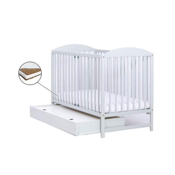 Patut Drewex Lulaya cu sertar - Alb + Saltea Cocos 10 Cm