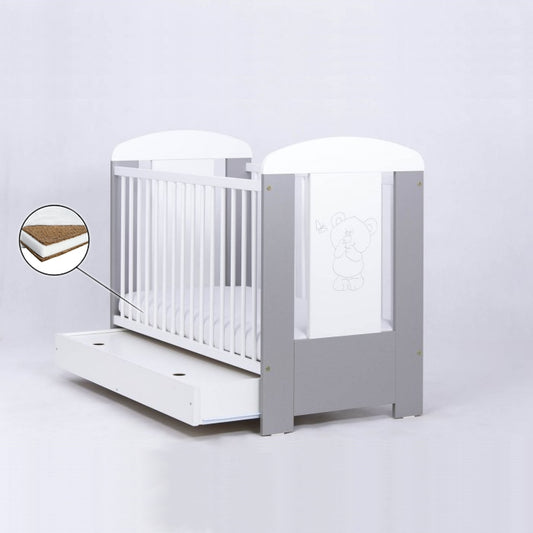 Patut Drewex Bear cu sertar - Silver + Saltea Cocos 10 Cm