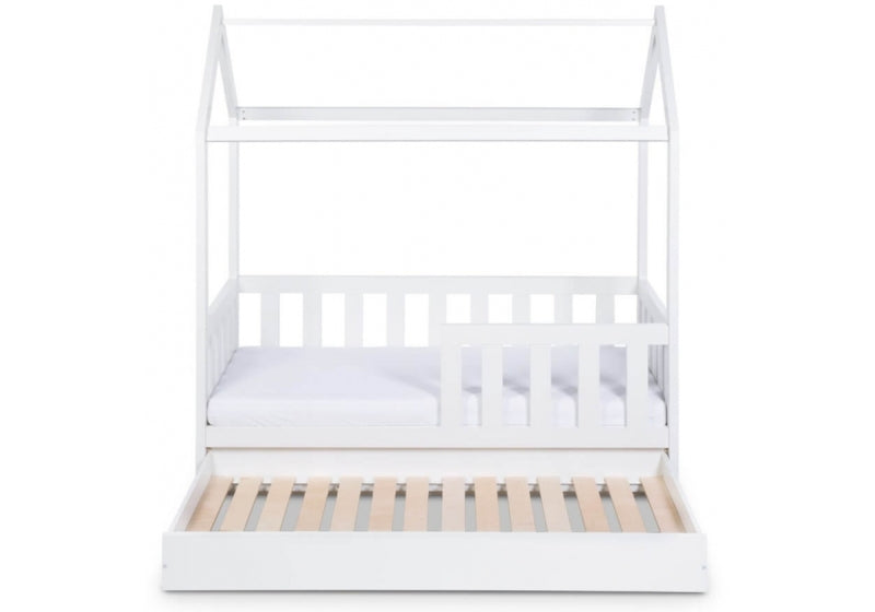 Pat tineret casuta Klups Liv Alb 160x80 cu sertar