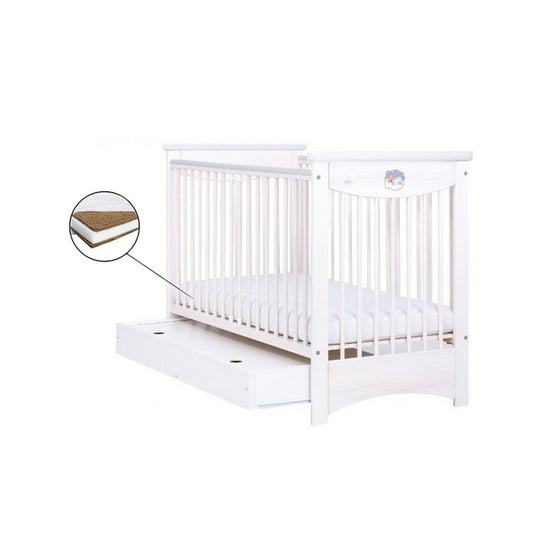 Patut Drewex Laura cu sertar - Alb + Saltea Cocos 12 cm