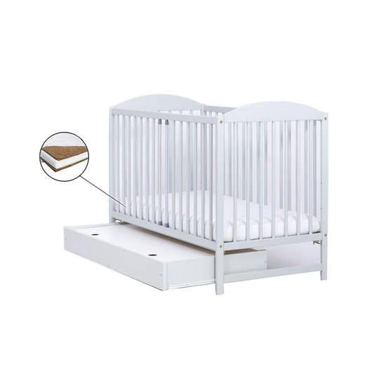 Patut Drewex Lulaya cu sertar - Alb + Saltea Cocos 12 cm