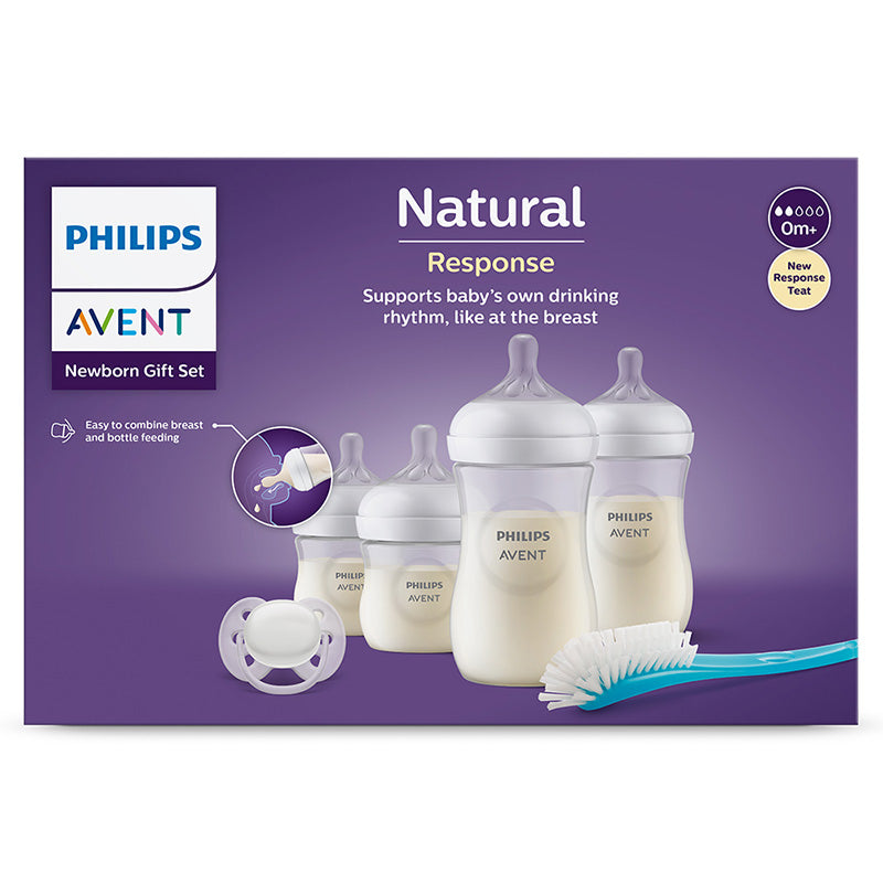 Set PHILIPS AVENT Natural Response - 4 biberoane (125 ml & 260 ml), suzetă + perie biberon, flux lent, 0 luni+