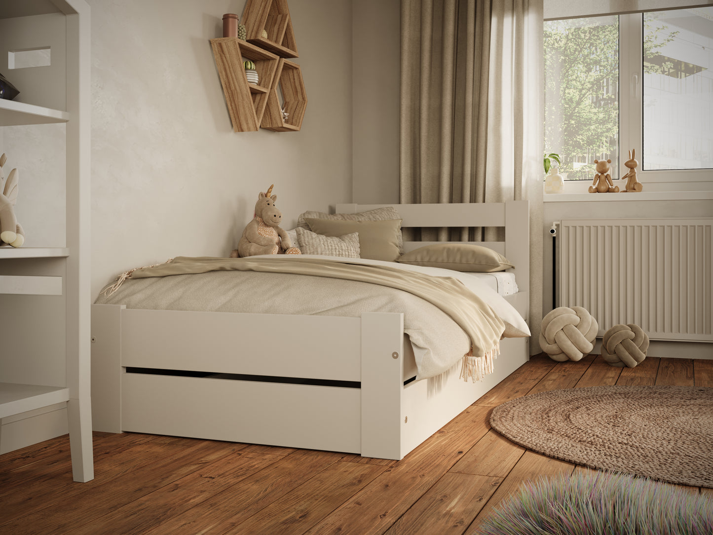 Pat copii Kocot Kids Emil 180x90 cu saltea si sertar