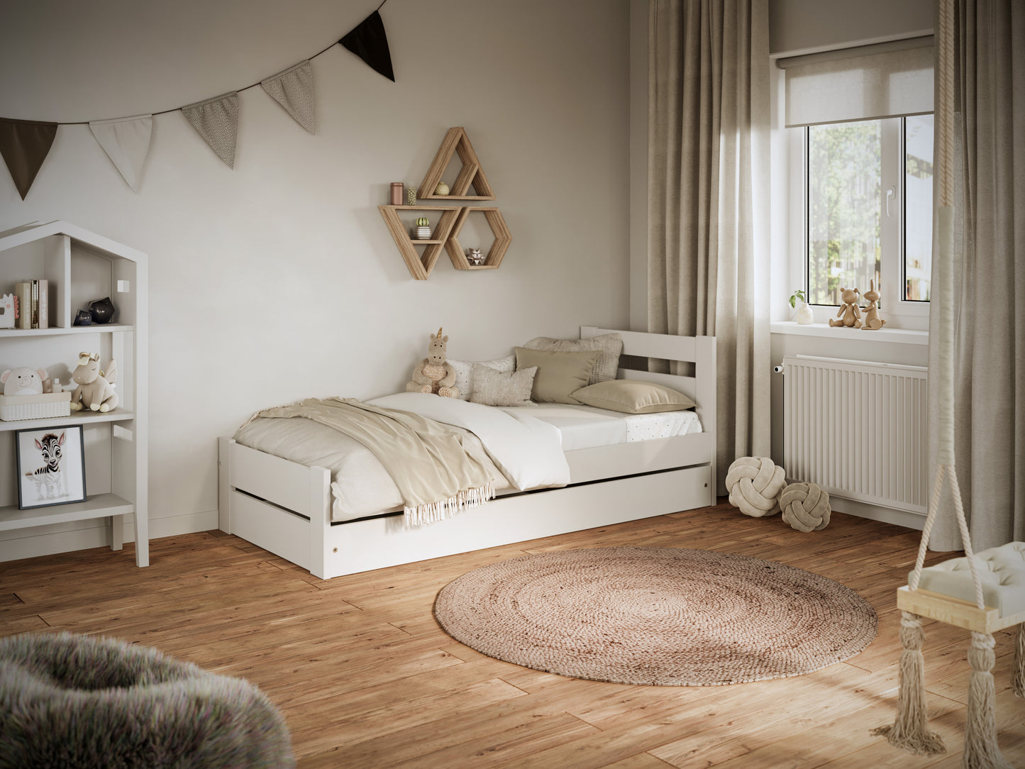 Pat copii Kocot Kids Emil 180x90 cu saltea si sertar