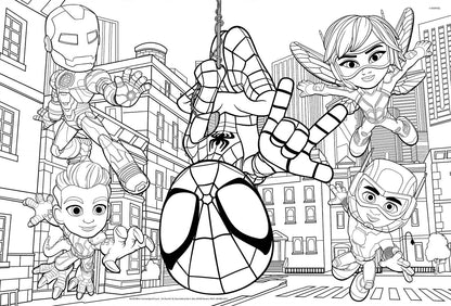 Puzzle de colorat maxi - Paienjenelul Marvel si prietenii lui uimitori (2 x 24 de piese)