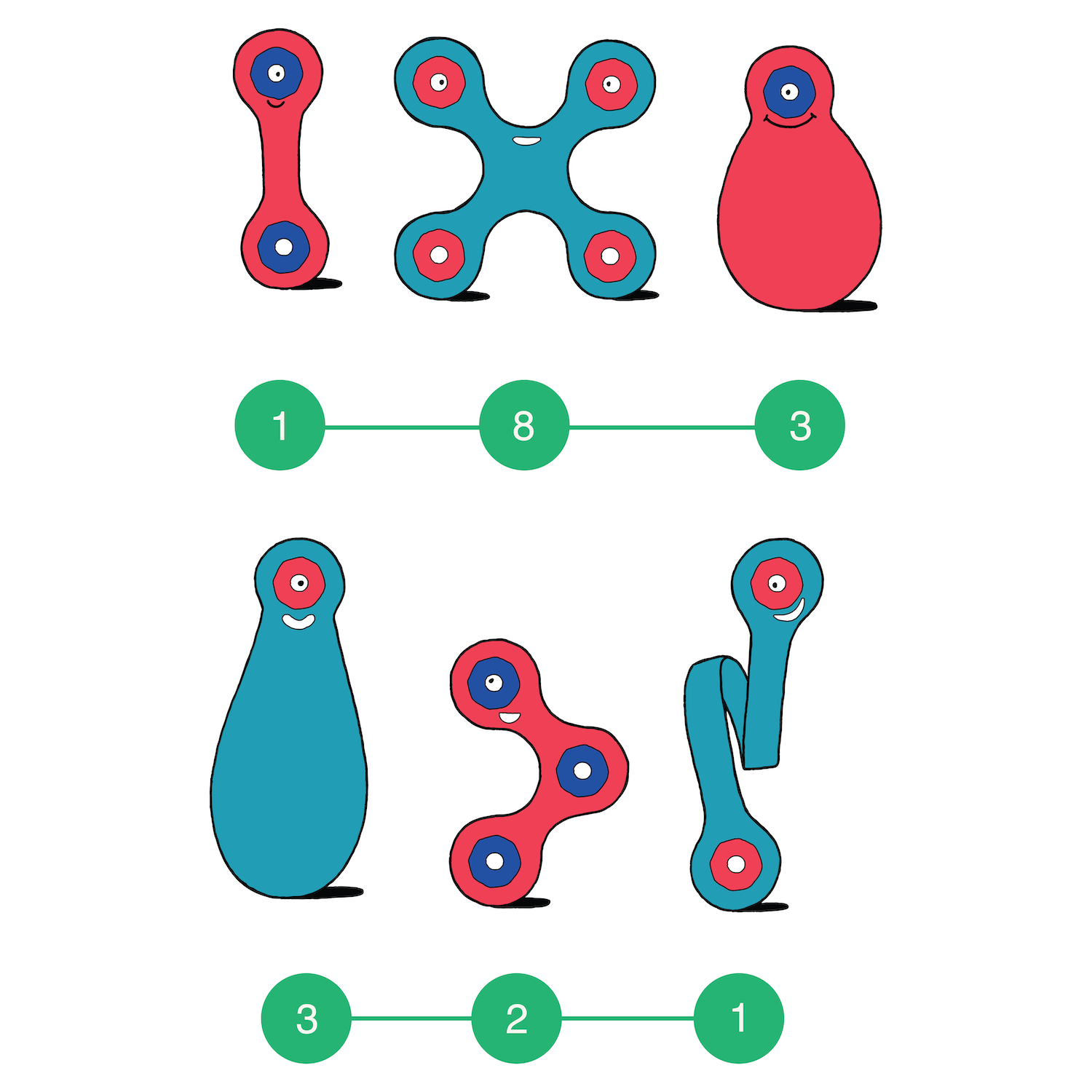 Clixo® joc magnetic de construit - Itsy Flamingo & Turcoaz (18 piese)