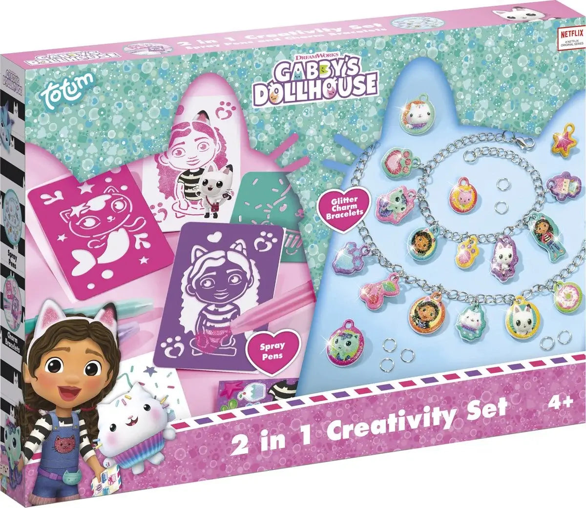Set 2 in 1 Gabby's Dollhouse -  Bratari cu pandantive & carioci de suflat