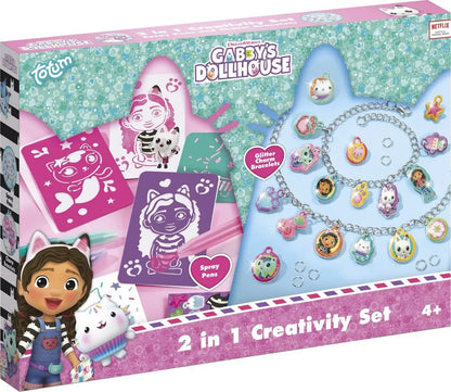 Set 2 in 1 Gabby's Dollhouse -  Bratari cu pandantive & carioci de suflat