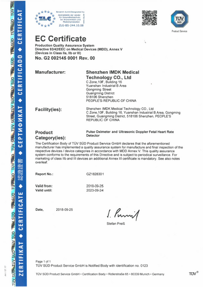 Pulsoximetru pentru deget, Certificat Medical