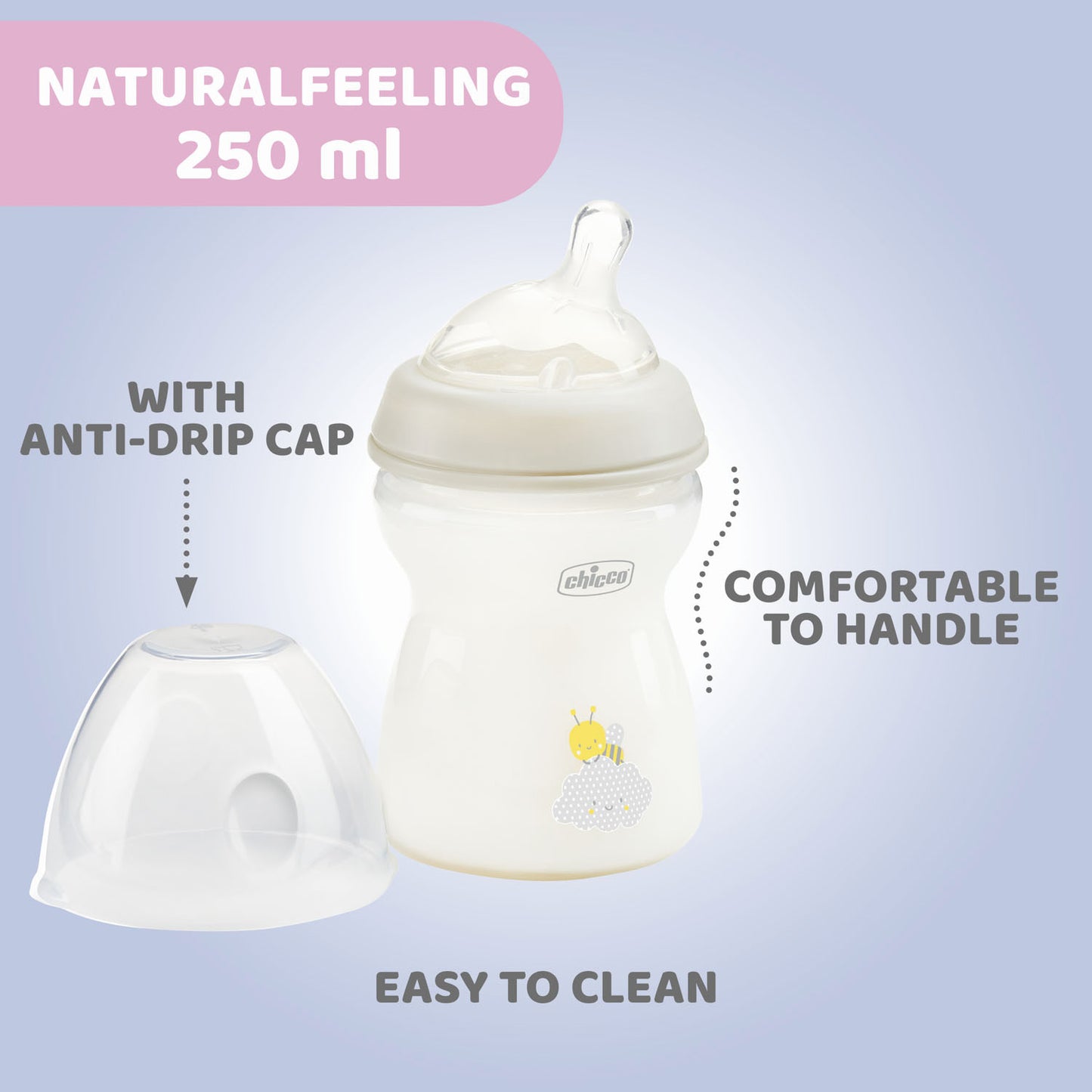 Biberon Chicco Natural Feeling PP, 250ml, unisex, tetina s., 2luni+, 0%BPA