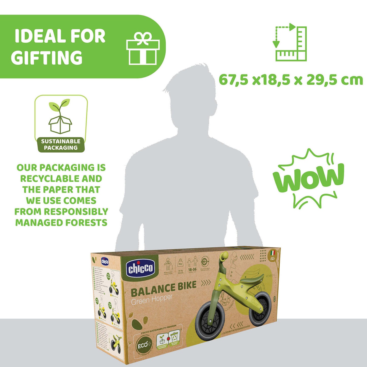 Bicicleta copii Chicco Green Hopper ecologica pentru echilibru, 18luni+