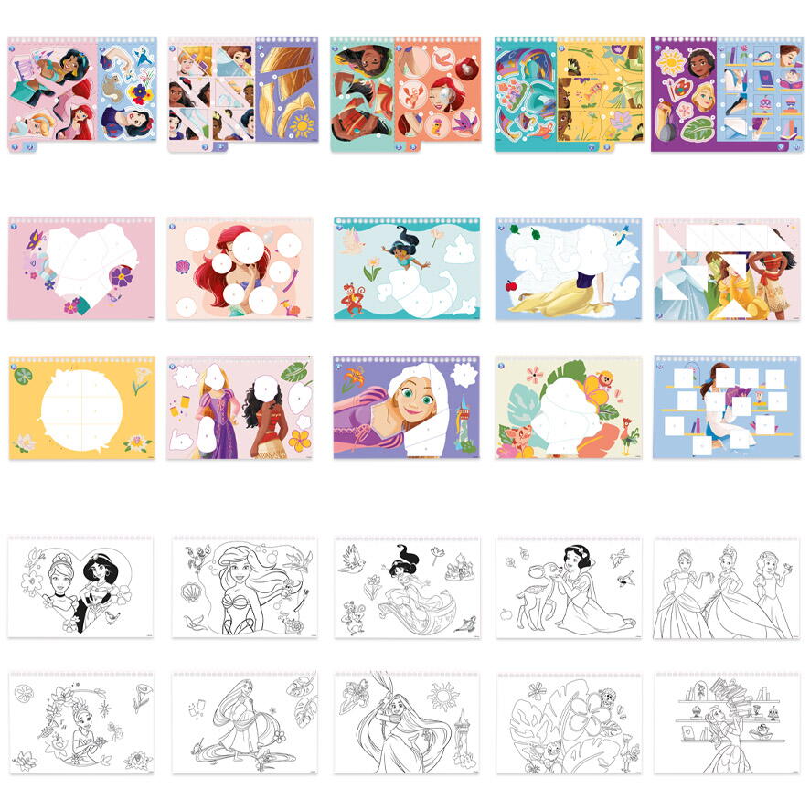 Carte de colorat & abtibilduri cu numere - Disney Princess