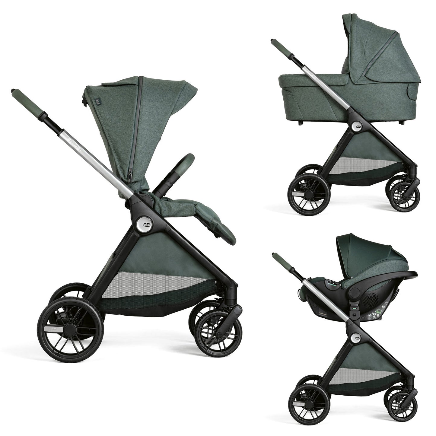 Carucior copii 3 in 1 Chicco Bellagio, Fir Tree (verde inchis), 0luni+