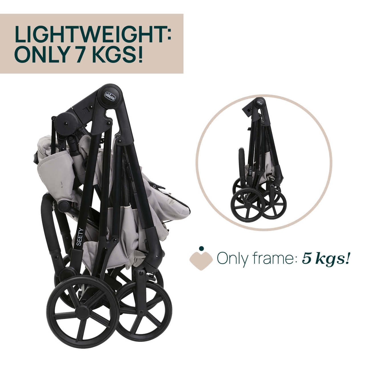 Carucior copii 3 in 1 Chicco Seety, cu scaun auto Kory Plus I-Size, FlorenceBeige (Bej), 0luni+