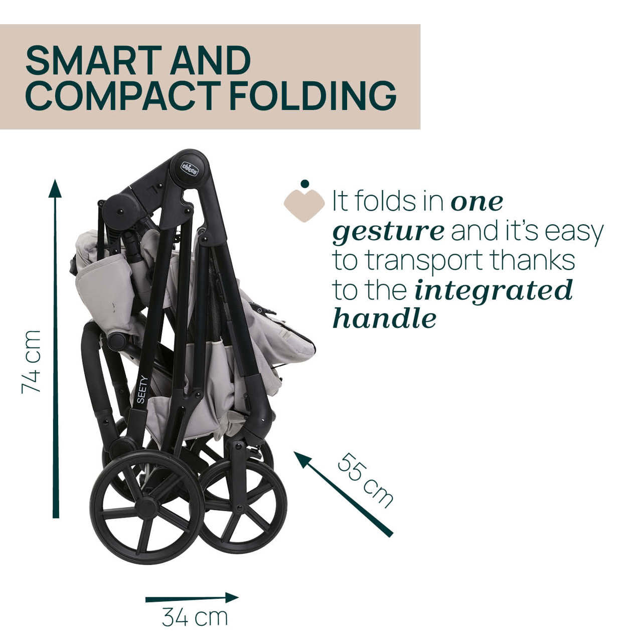 Carucior copii 3 in 1 Chicco Seety, cu scaun auto Kory Plus I-Size, FlorenceBeige (Bej), 0luni+