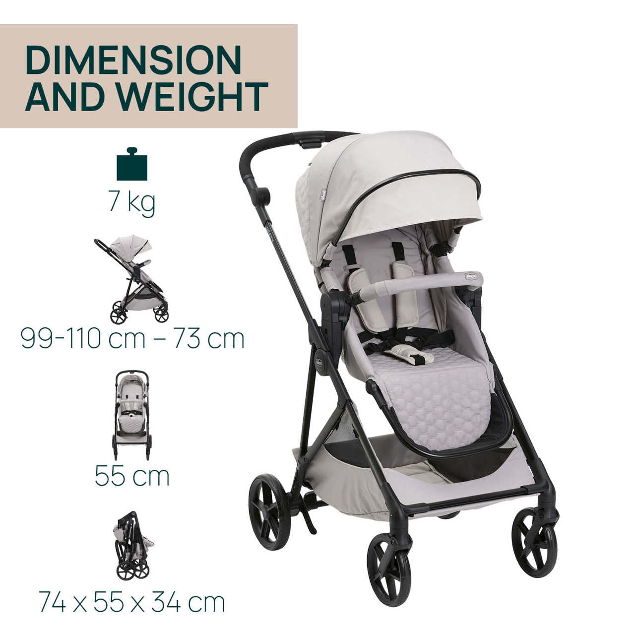 Carucior copii 3 in 1 Chicco Seety, cu scaun auto Kory Plus I-Size, FlorenceBeige (Bej), 0luni+
