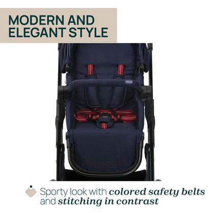 Carucior copii 3 in 1 Chicco Seety, cu scaun auto Kory Plus I-Size, OxFord Blue (Albastru), 0luni+