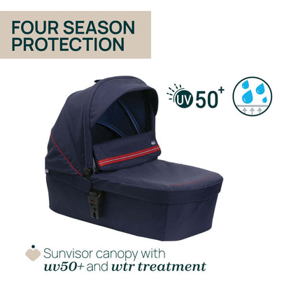 Carucior copii 3 in 1 Chicco Seety, cu scaun auto Kory Plus I-Size, OxFord Blue (Albastru), 0luni+